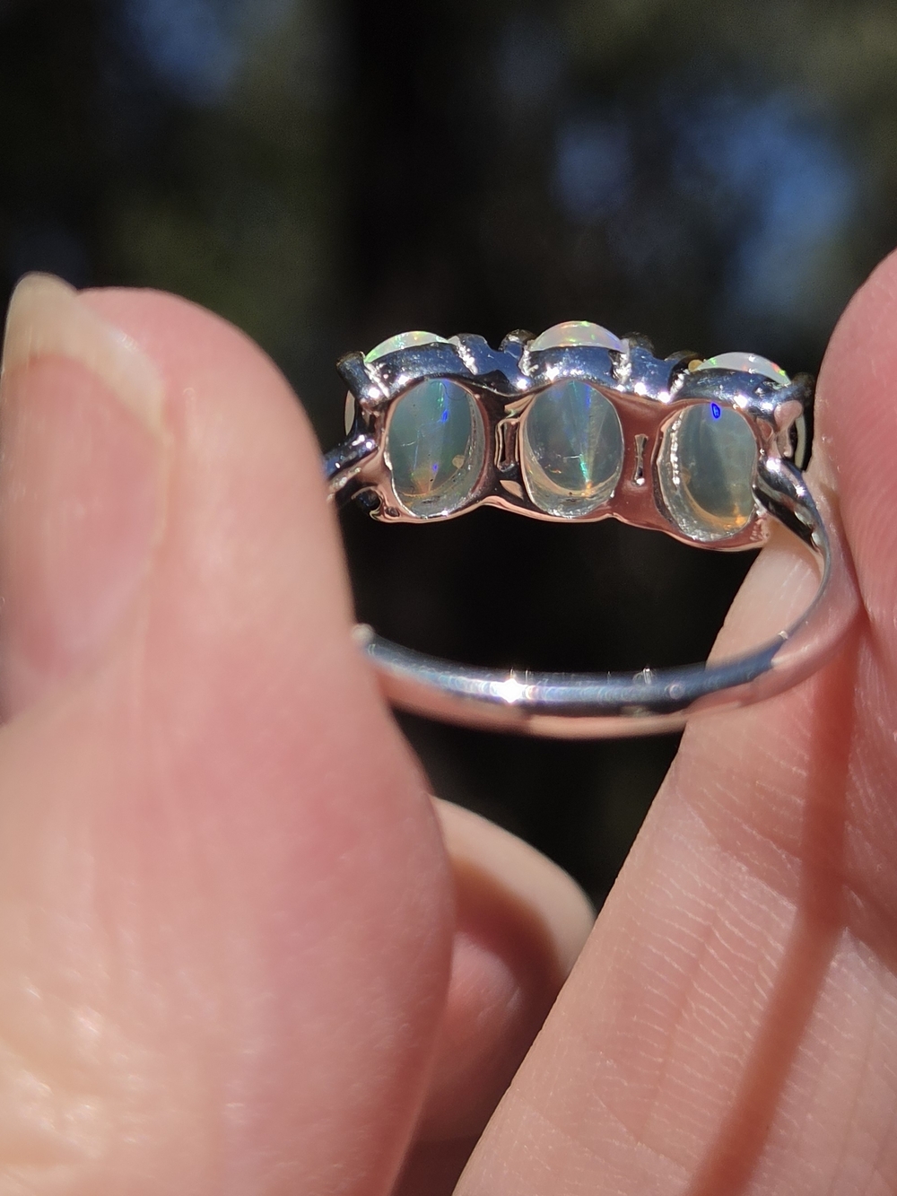 Opal Trio Solitaire Sterling & Gold Ring Sz6.75 - Picture 7 of 7